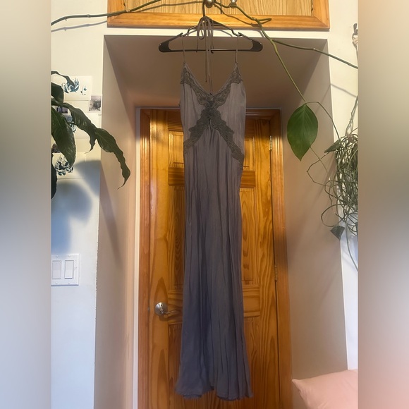 Zara Lace and Satin Slip Midi Dress Size M Gray - Picture 5 of 9